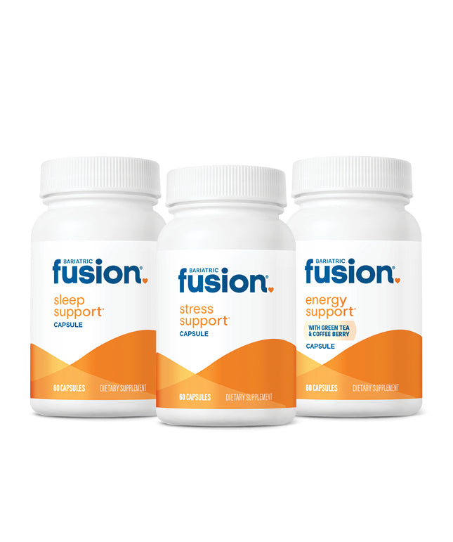 Bariatric Fusion Lifestyle products: Sleep Support, Stress Support and Energy Support.