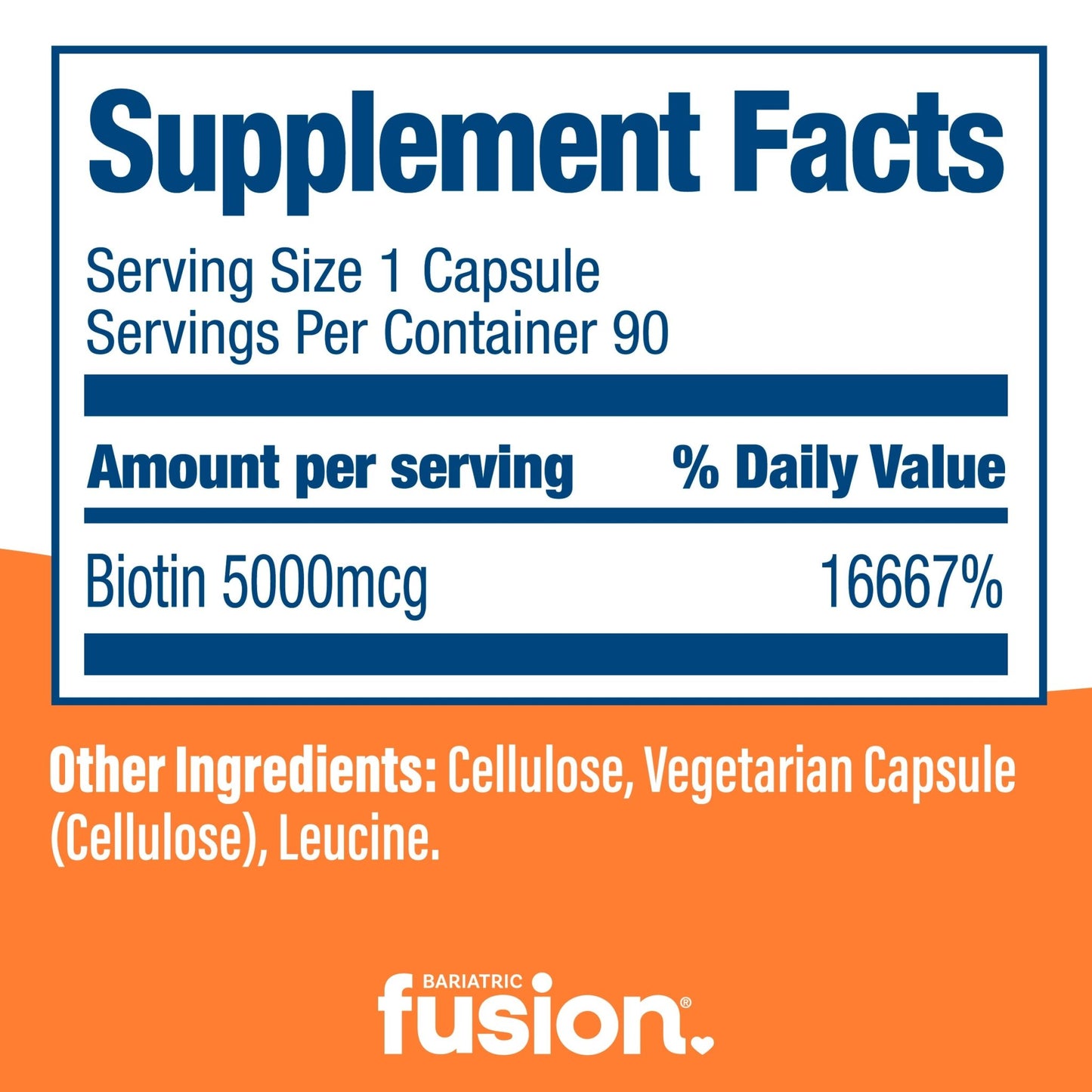 Bariatric Biotin 5000mcg 90 capsules supplement facts.