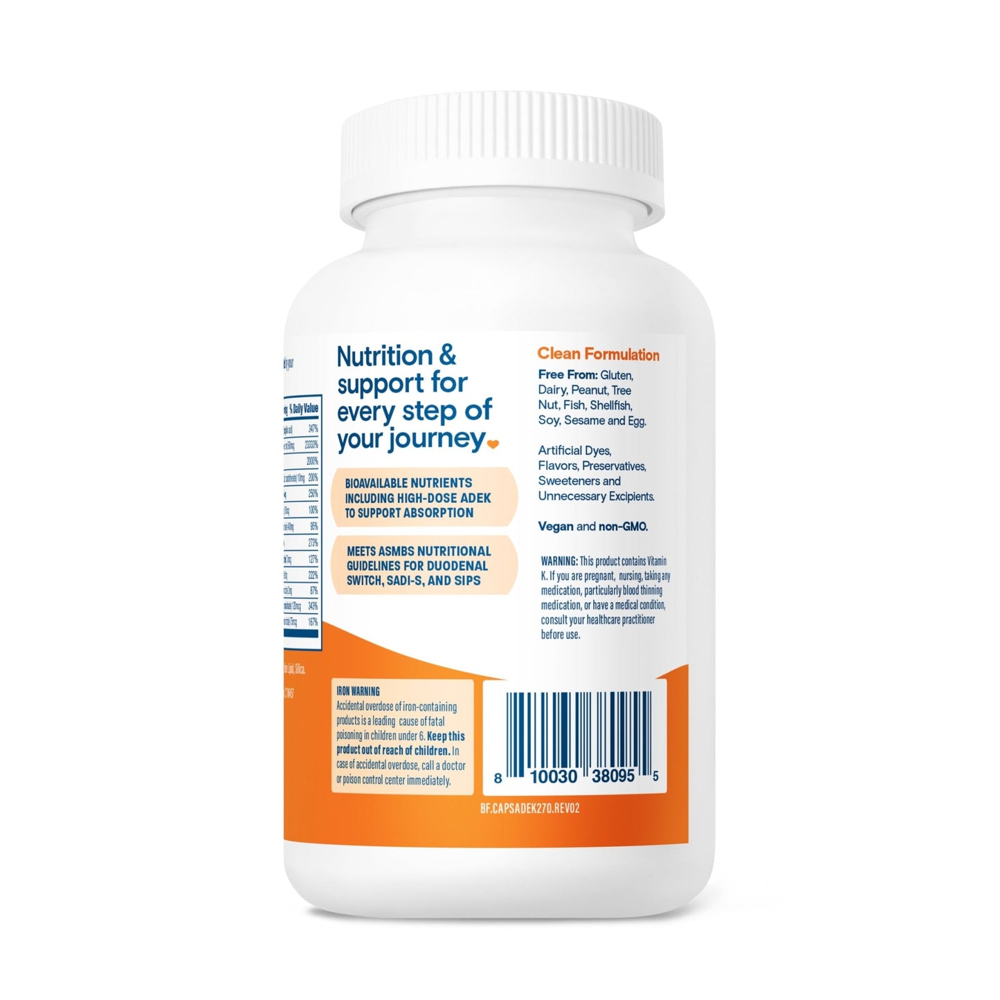 Bariatric High ADEK Vitamin Capsule with 45mg IRON 270 capsules UPC.