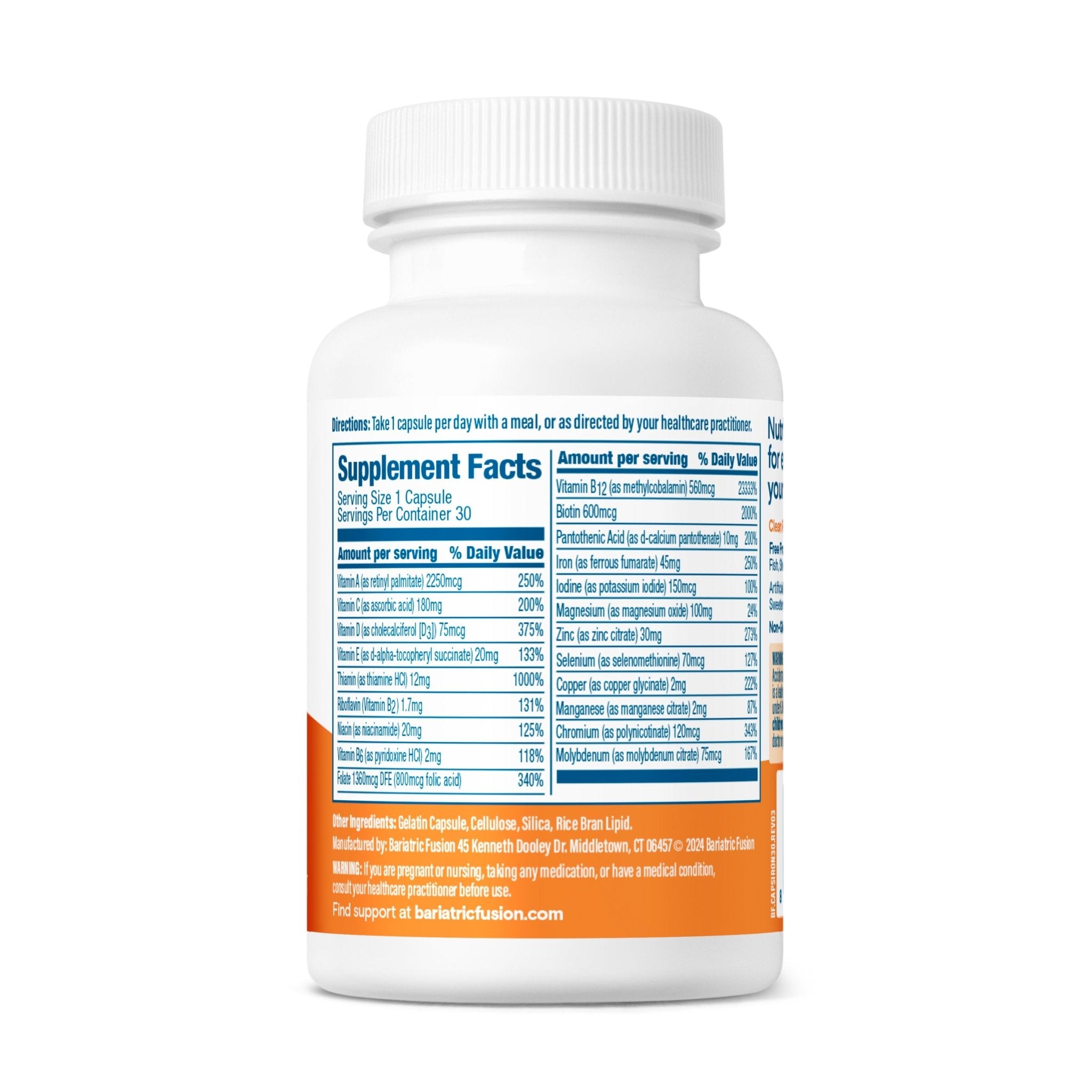 Bariatric Multivitamin Capsule without Iron 60 capsules directions, servings and ingredients.