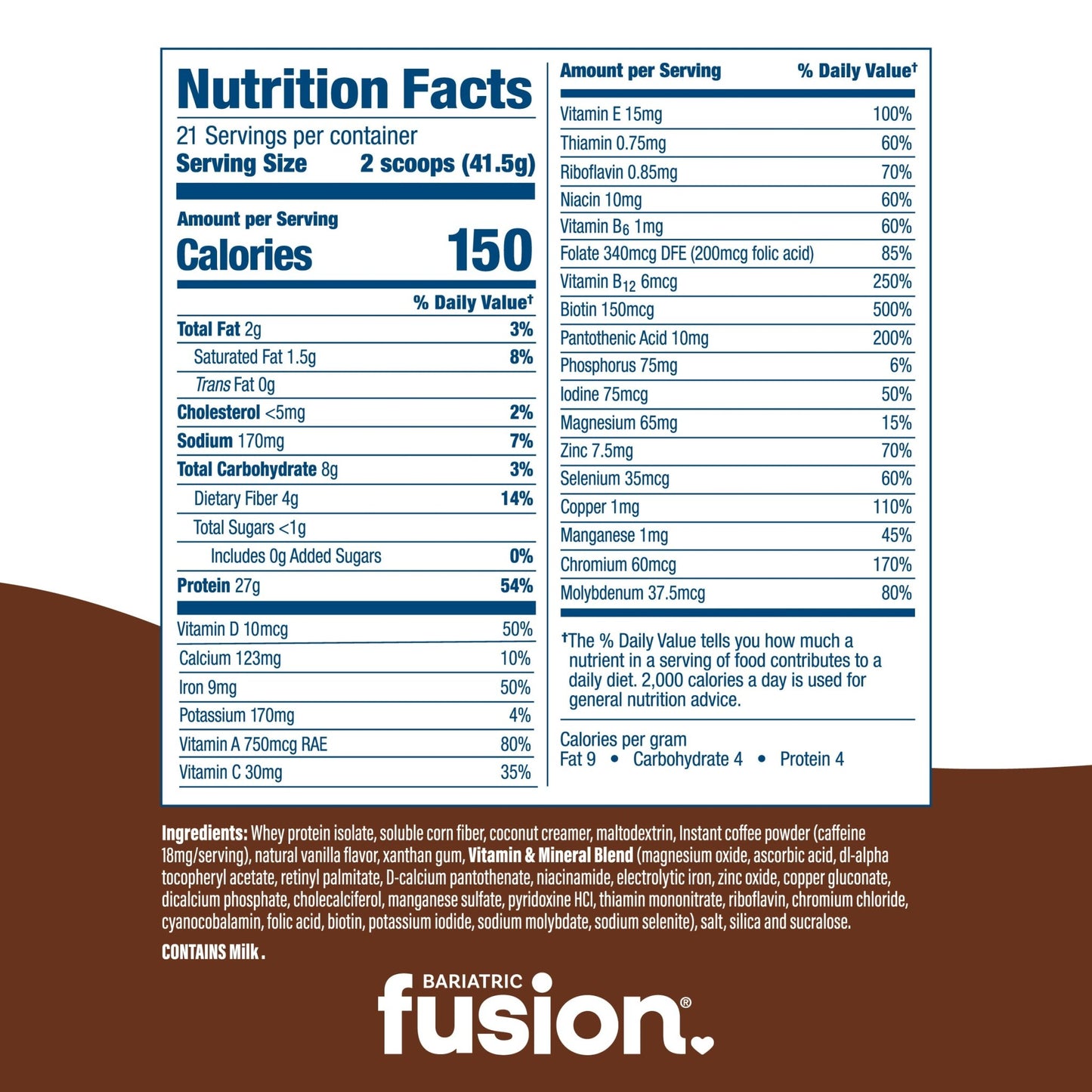 Bariatric Fusion Cappuccino High Protein Meal Replacement nutrition facts.