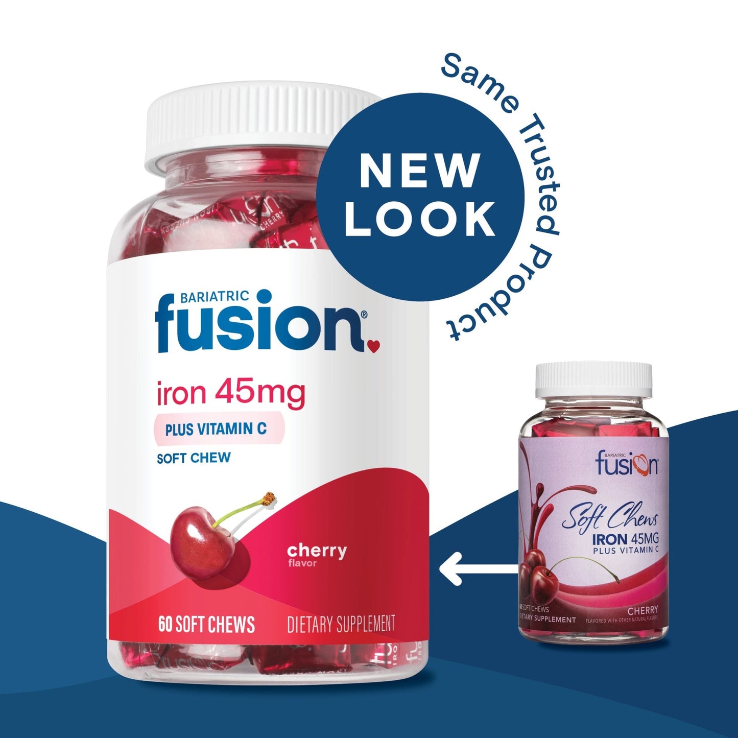 Cherry and Grape Bariatric Iron Soft Chew with Vitamin C new look, same trusted product.