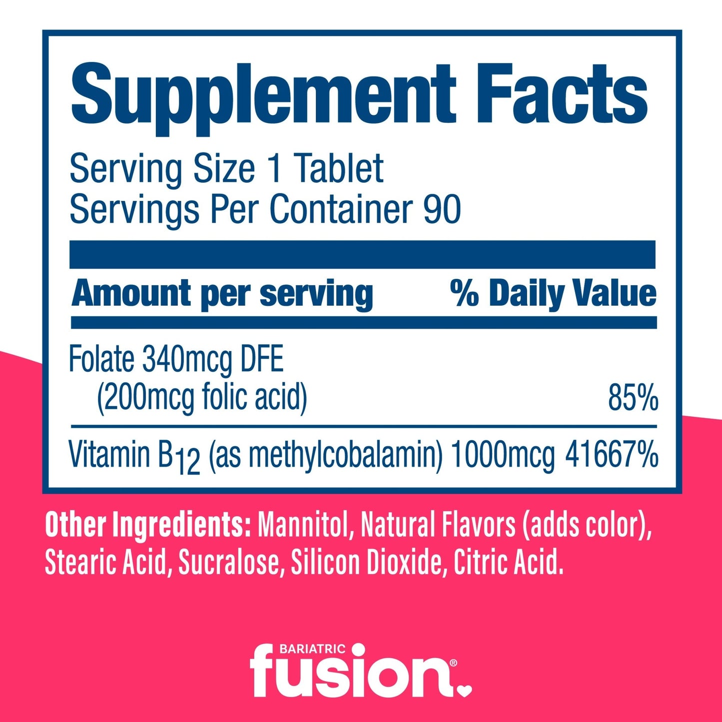 Bariatric Fusion Cherry-Berry Vitamin B12 Quick Melt 90 tablets supplement facts.