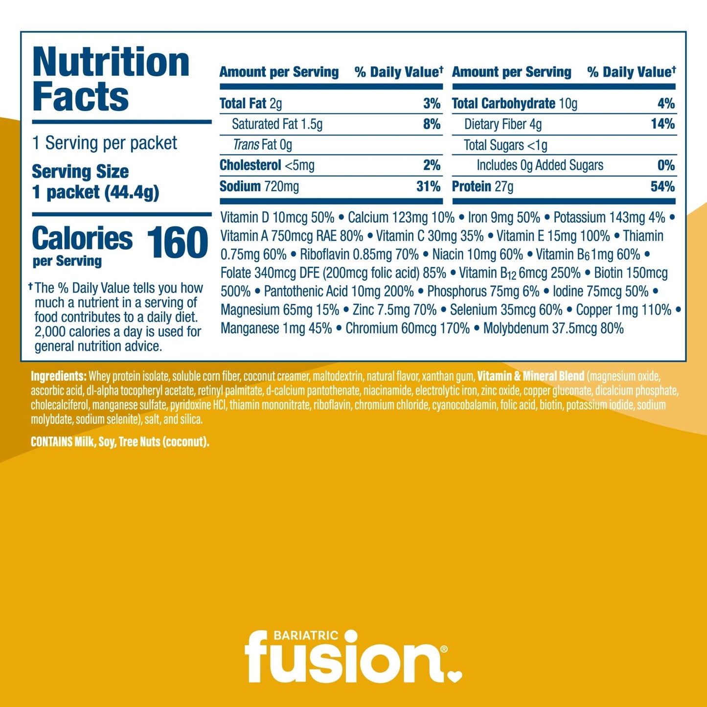 Bariatric Fusion Chicken Soup High Protein Meal Replacement single serving nutrition facts.