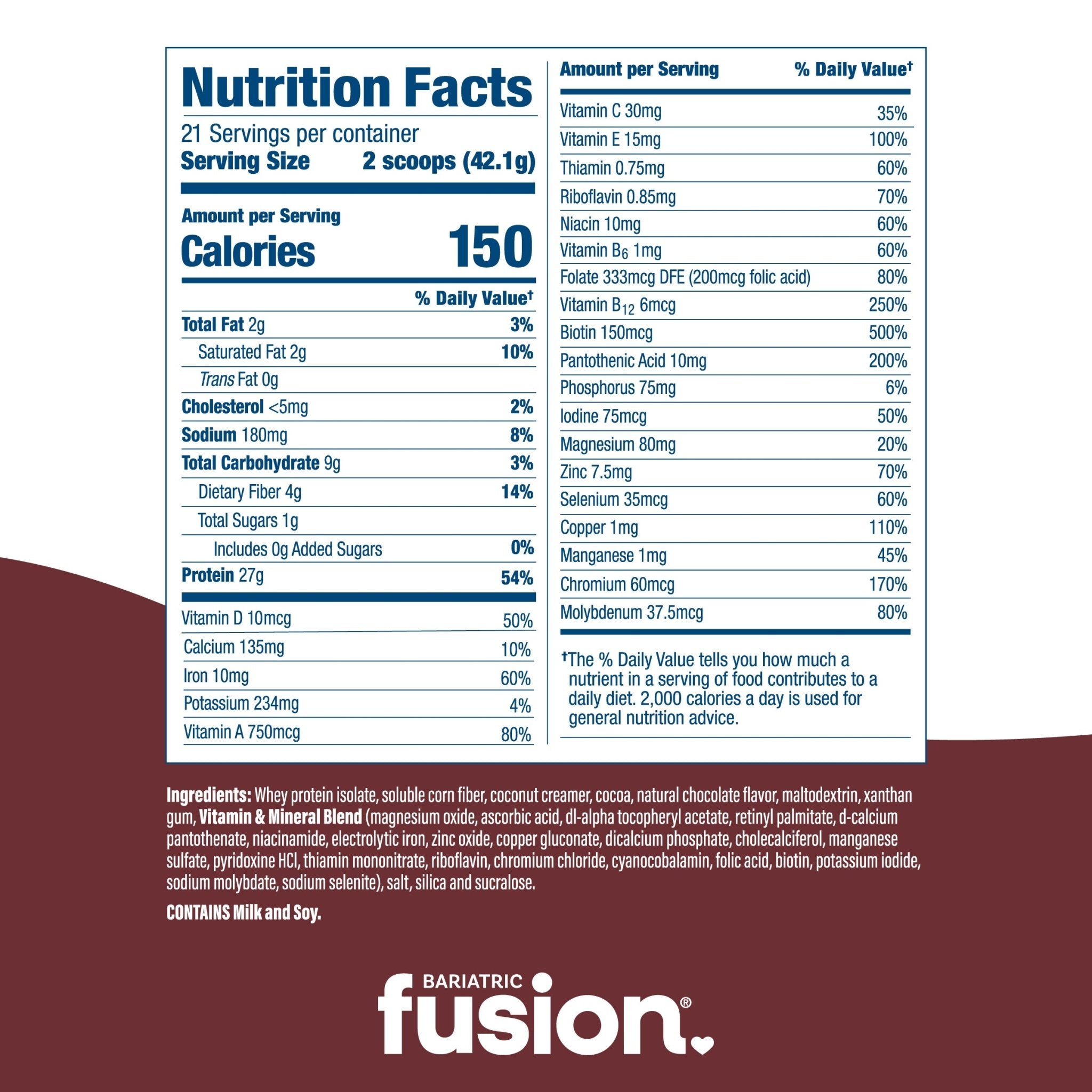 Bariatric Fusion Chocolate High Protein Meal Replacement nutrition facts.