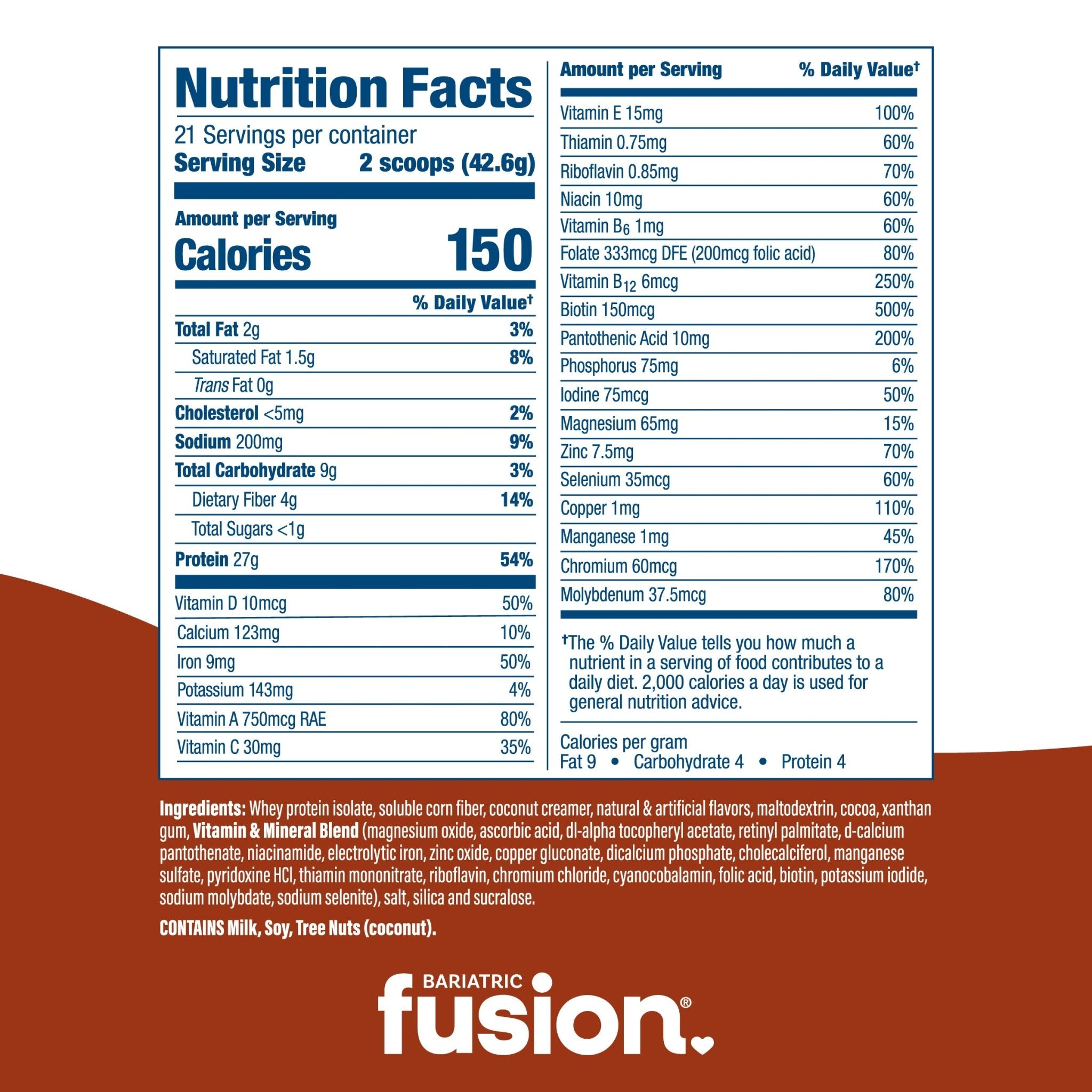 Bariatric Fusion Chocolate Peanut Butter High Protein Meal Replacement nutrition facts.