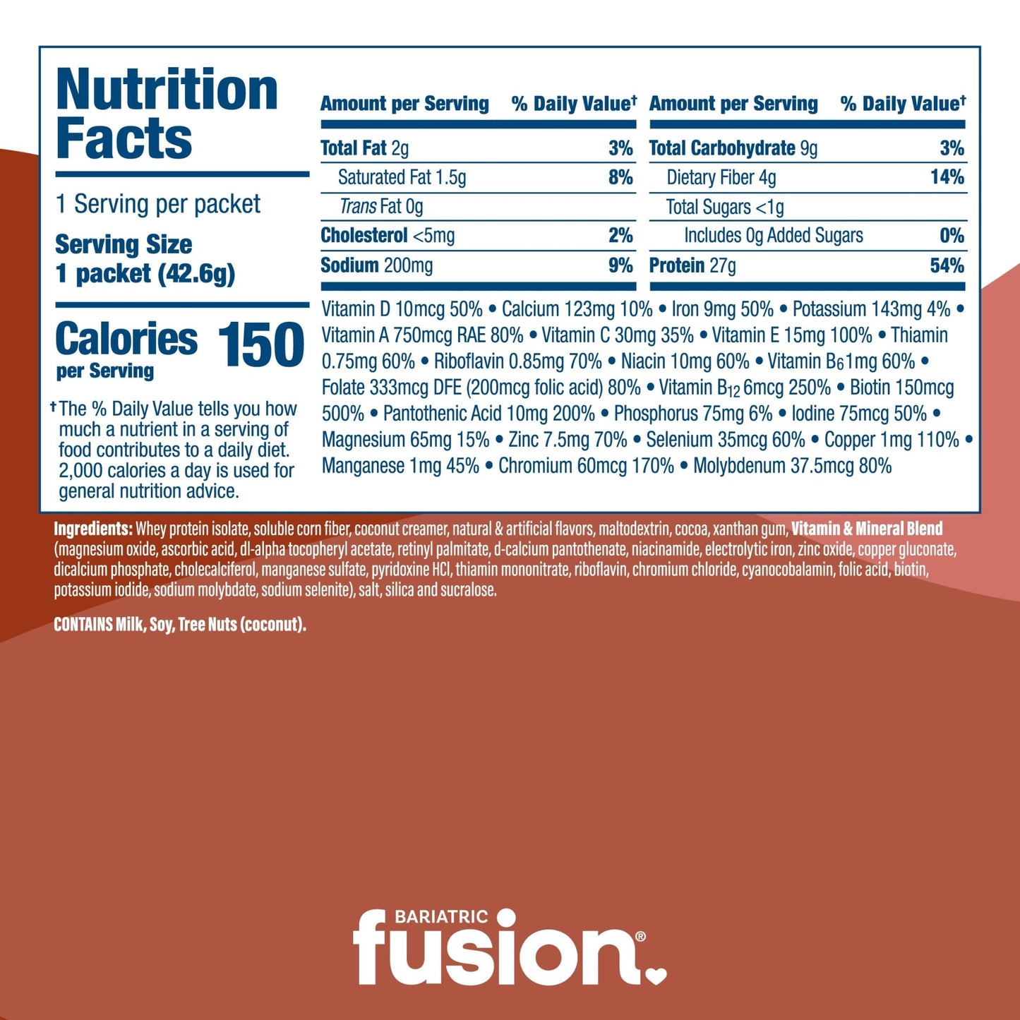 Bariatric Fusion Chocolate Peanut Butter High Protein Meal Replacement single serving nutrition facts