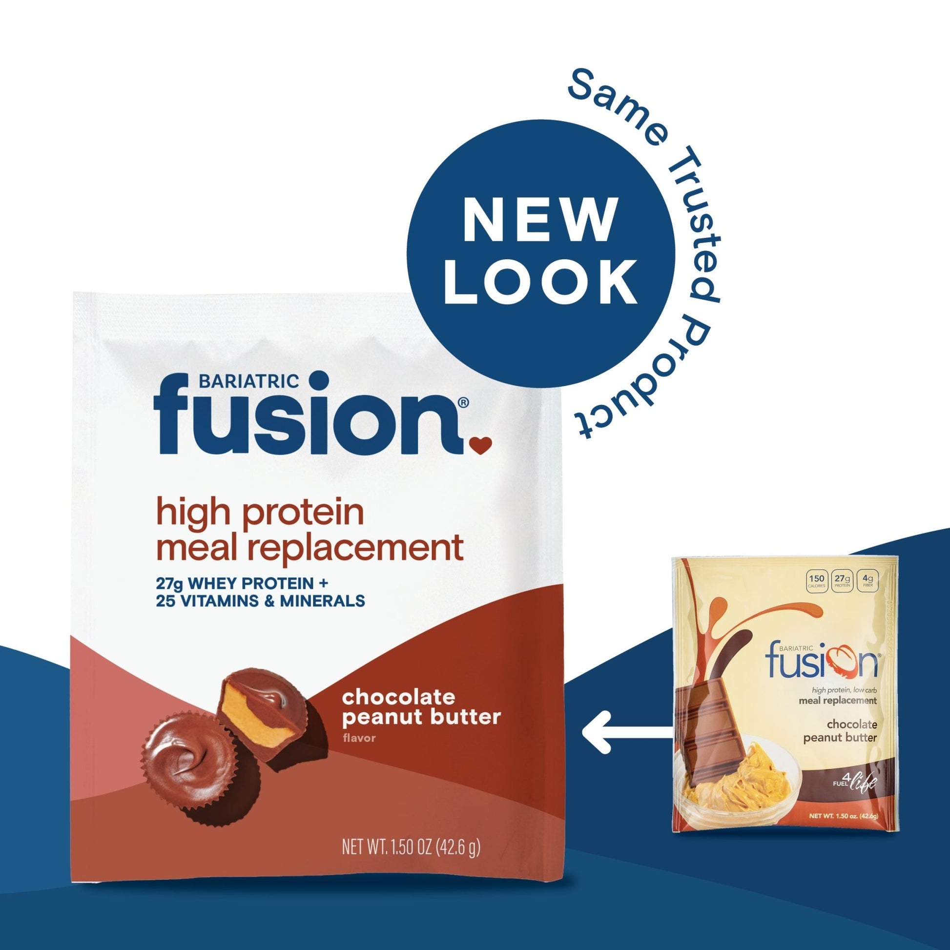 Bariatric Fusion Chocolate Peanut Butter High Protein Meal Replacement single serving new look, same great product.