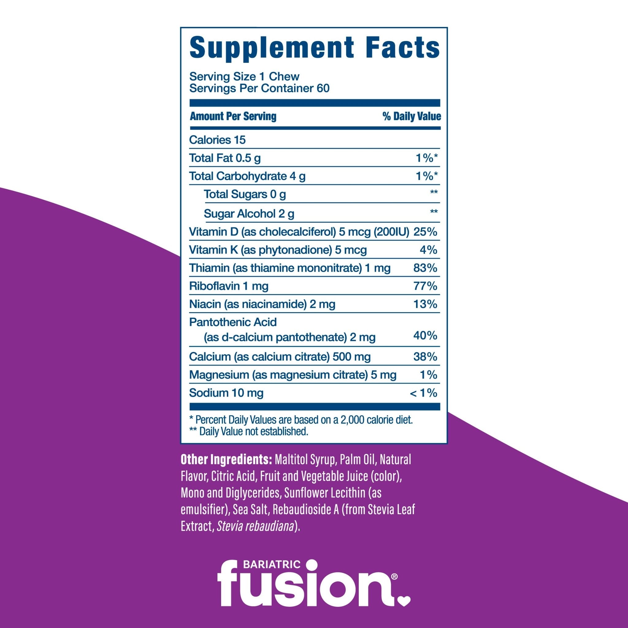 Cran-Grape Bariatric Calcium Citrate Soft Chews supplement facts.
