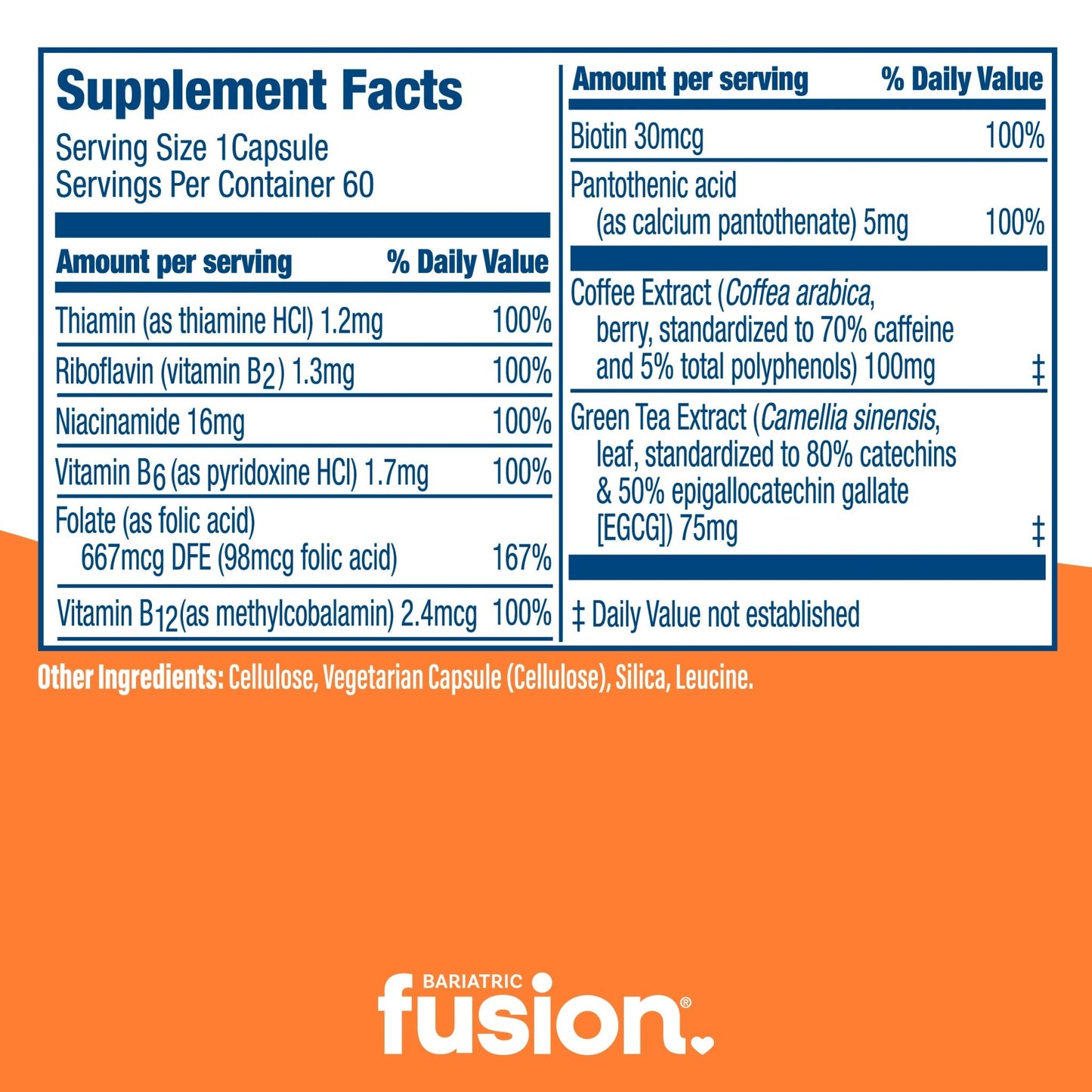 Bariatric Fusion Energy Support supplement facts.