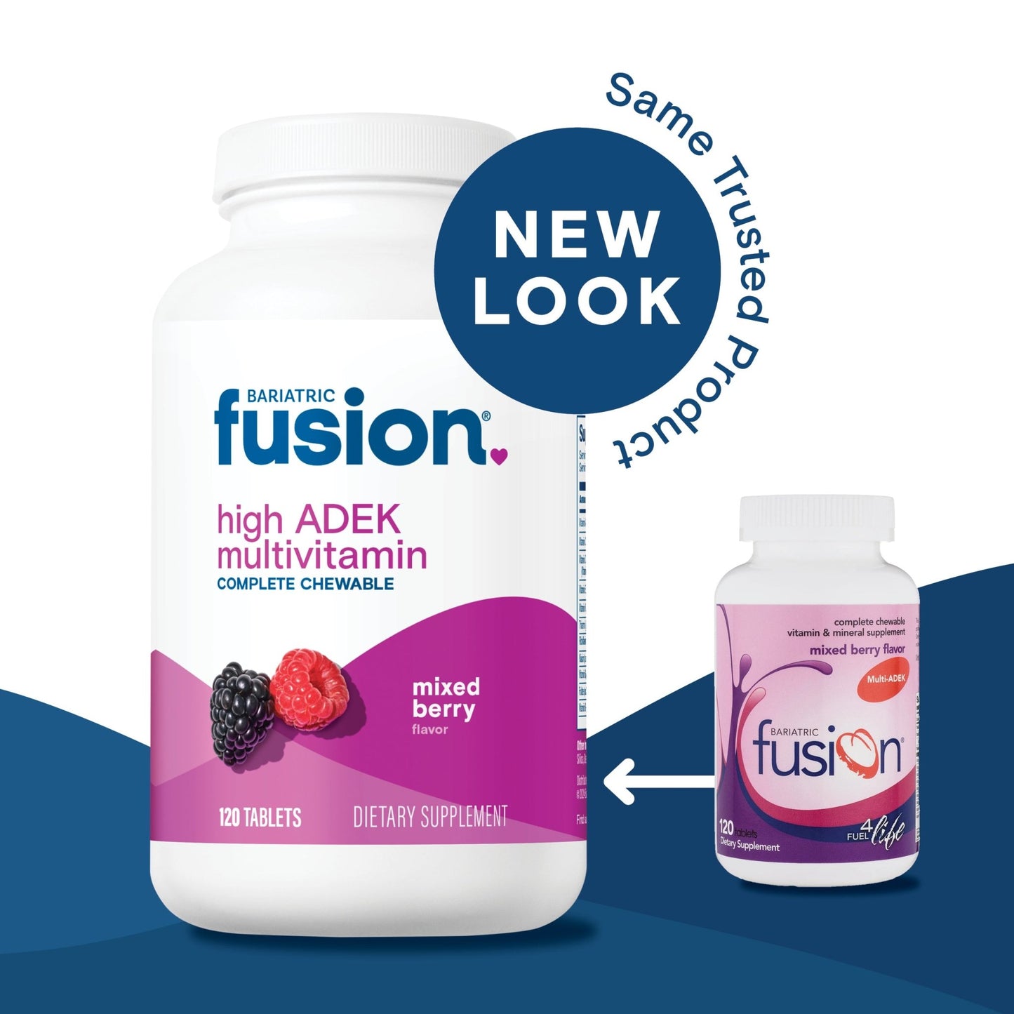 Bariatric Fusion Mixed Berry Complete Chewable Bariatric Multivitamin ADEK new look, same trusted product.