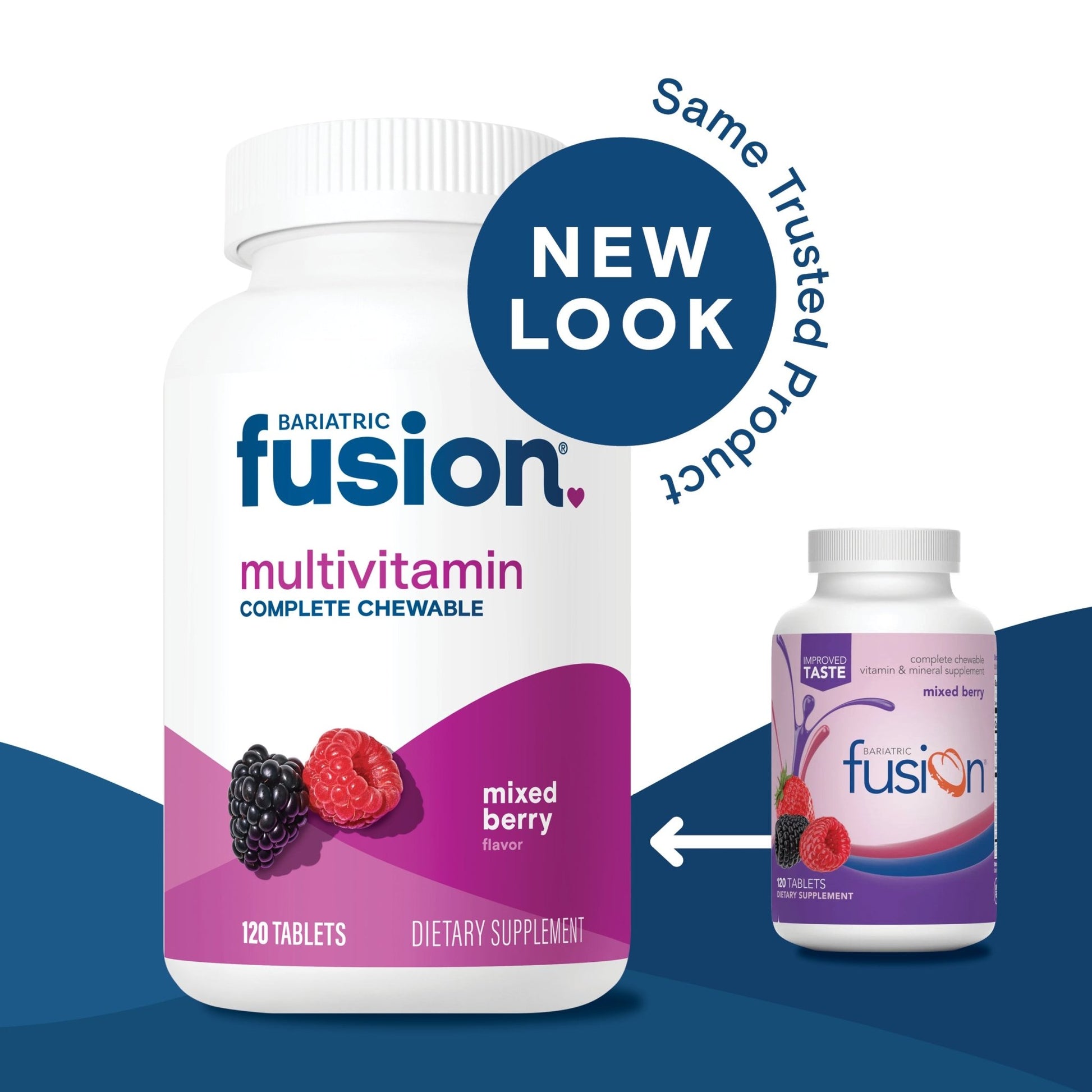 Bariatric Fusion Mixed Berry Complete Chewable Bariatric Multivitamin new look, same trusted product.