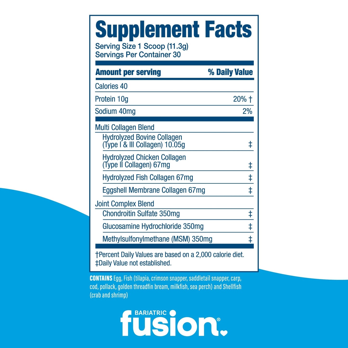 Unflavored Multi Collagen Protein Powder supplement facts.