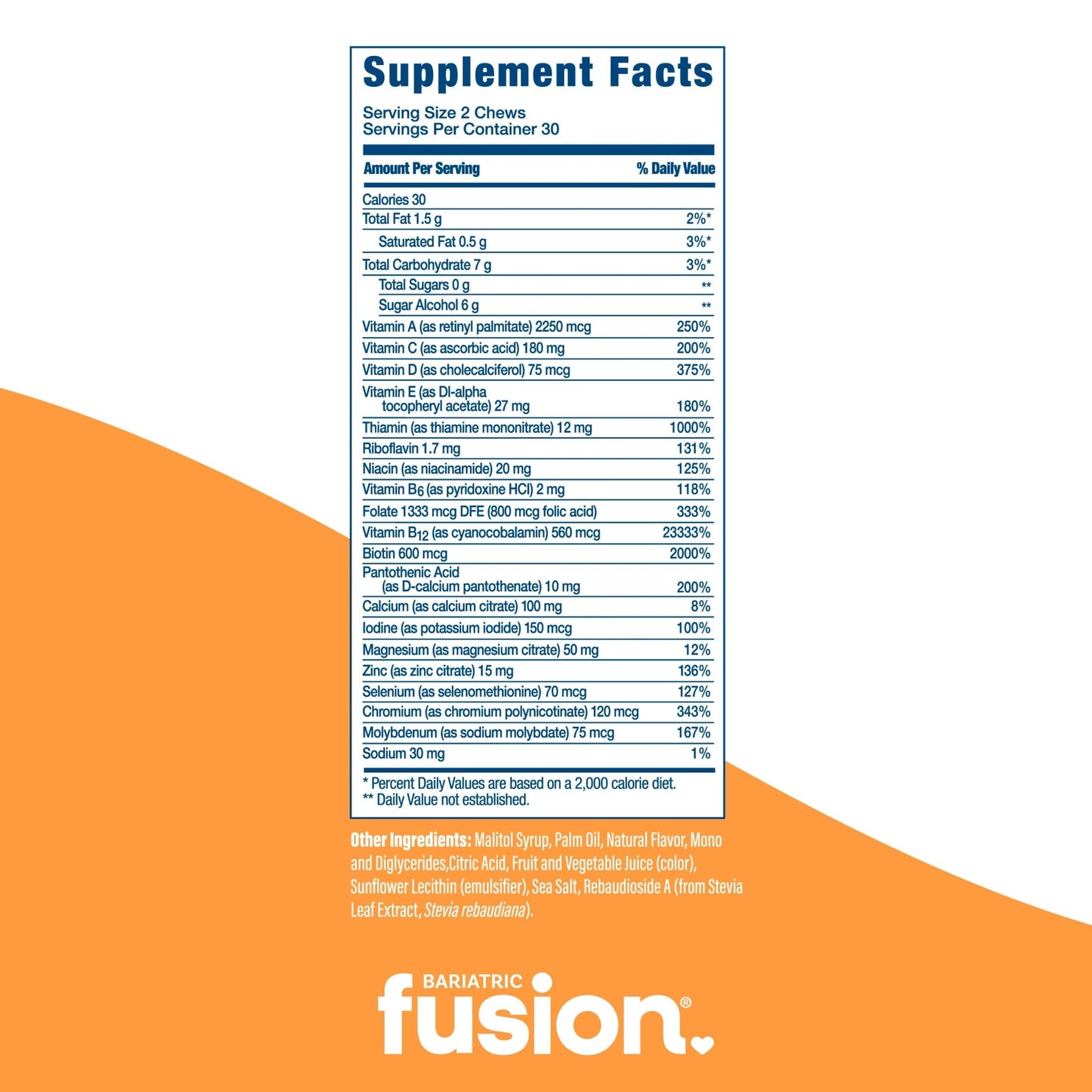 Bariatric Fusion Tropical Bariatric Multivitamin Soft Chew Bundle supplement facts, directions, servings and ingredients.