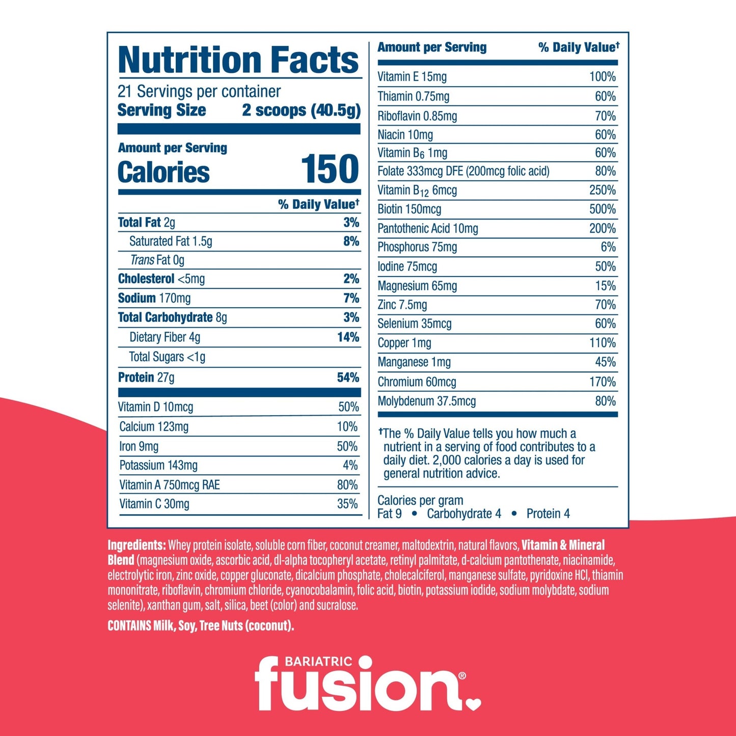 Bariatric Fusion Strawberry Banana High Protein Meal Replacement nutrition facts.