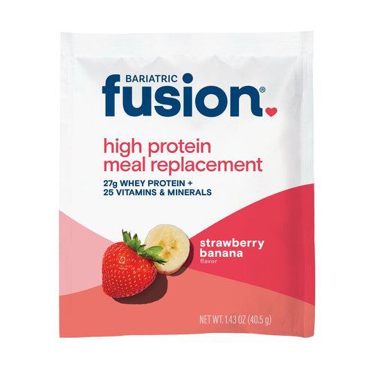 Bariatric Fusion Strawberry Banana High Protein Meal Replacement single serving.