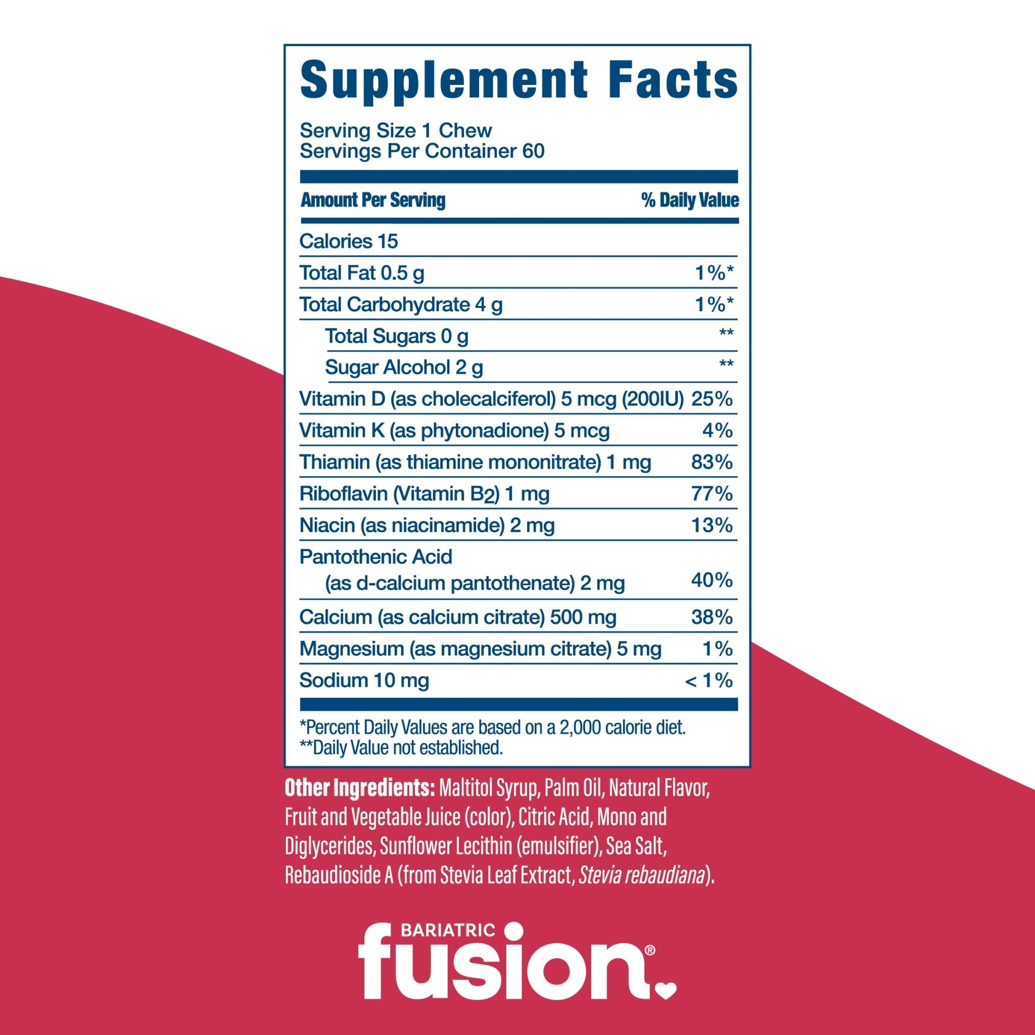 Strawberry Blast Bariatric Calcium Citrate Soft Chews supplement facts.
