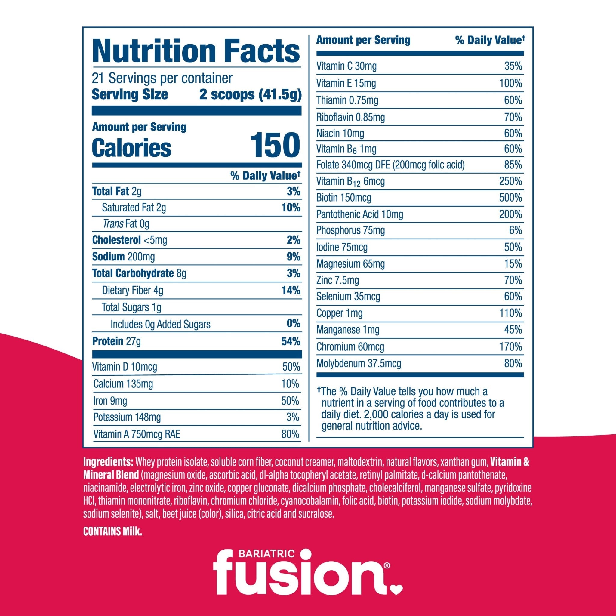Bariatric Fusion Strawberry High Protein Meal Replacement nutrition facts.