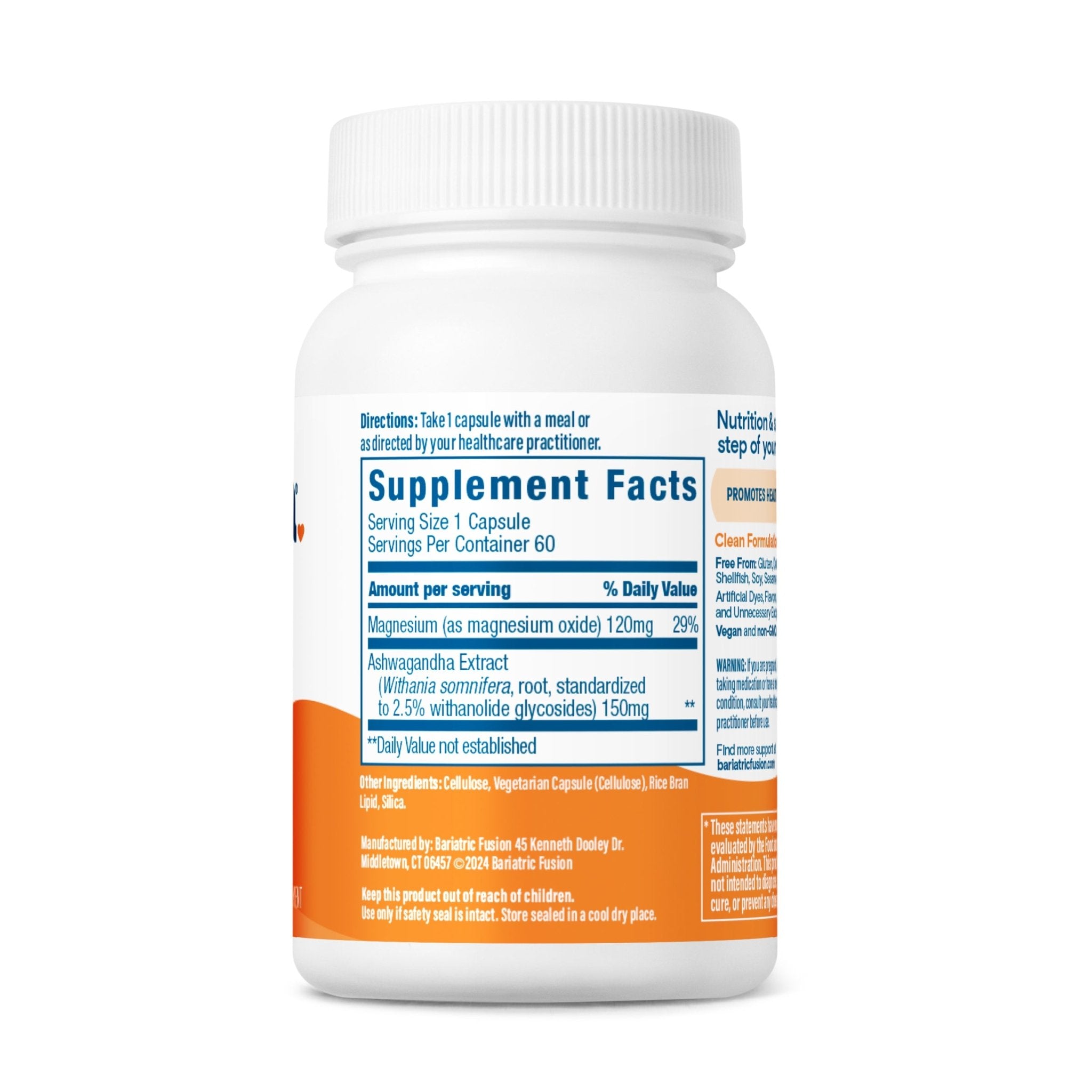 Bariatric Fusion Stress Support directions, servings, and ingredients.