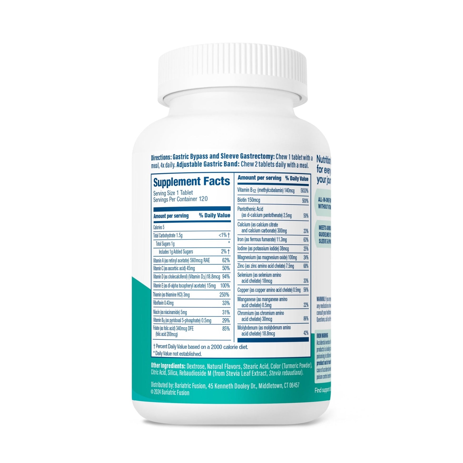 Tropical Complete Chewable Bariatric Multivitamin directions, servings and ingredients.