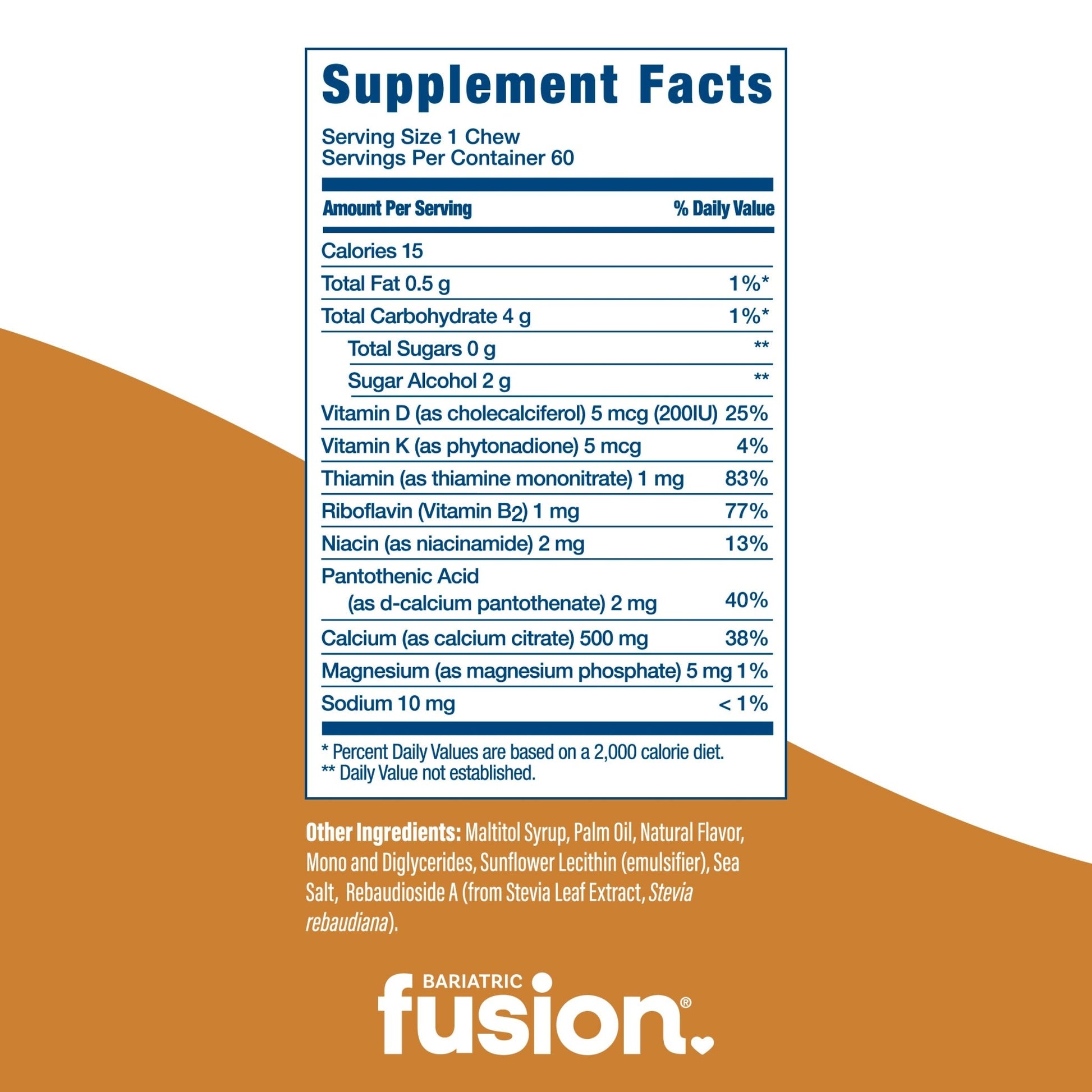 Vanilla Crème Bariatric Calcium Citrate Soft Chews supplement facts.