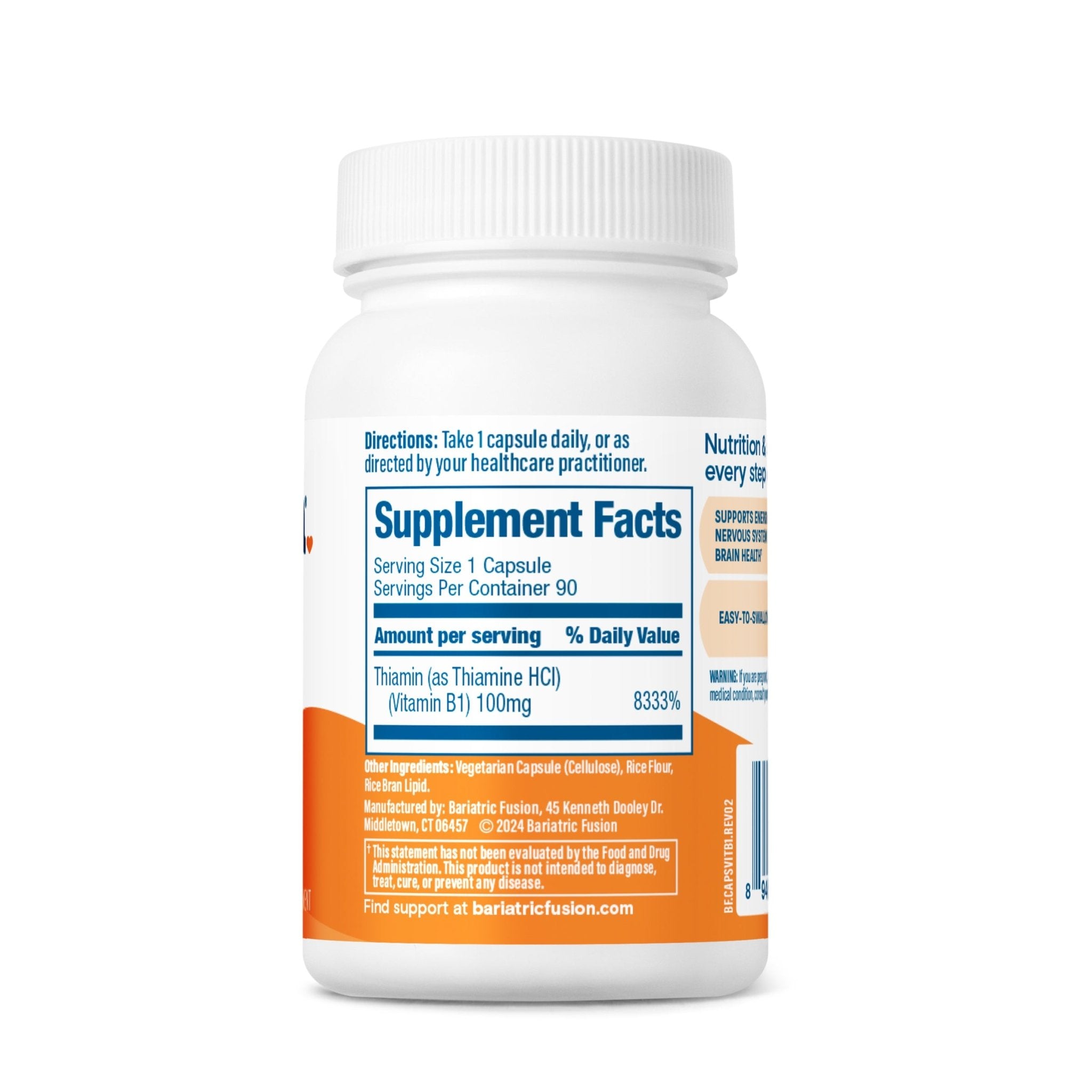 Bariatric Fusion Vitamin B1 (thiamin) 90 capsules directions, servings, and ingredients.