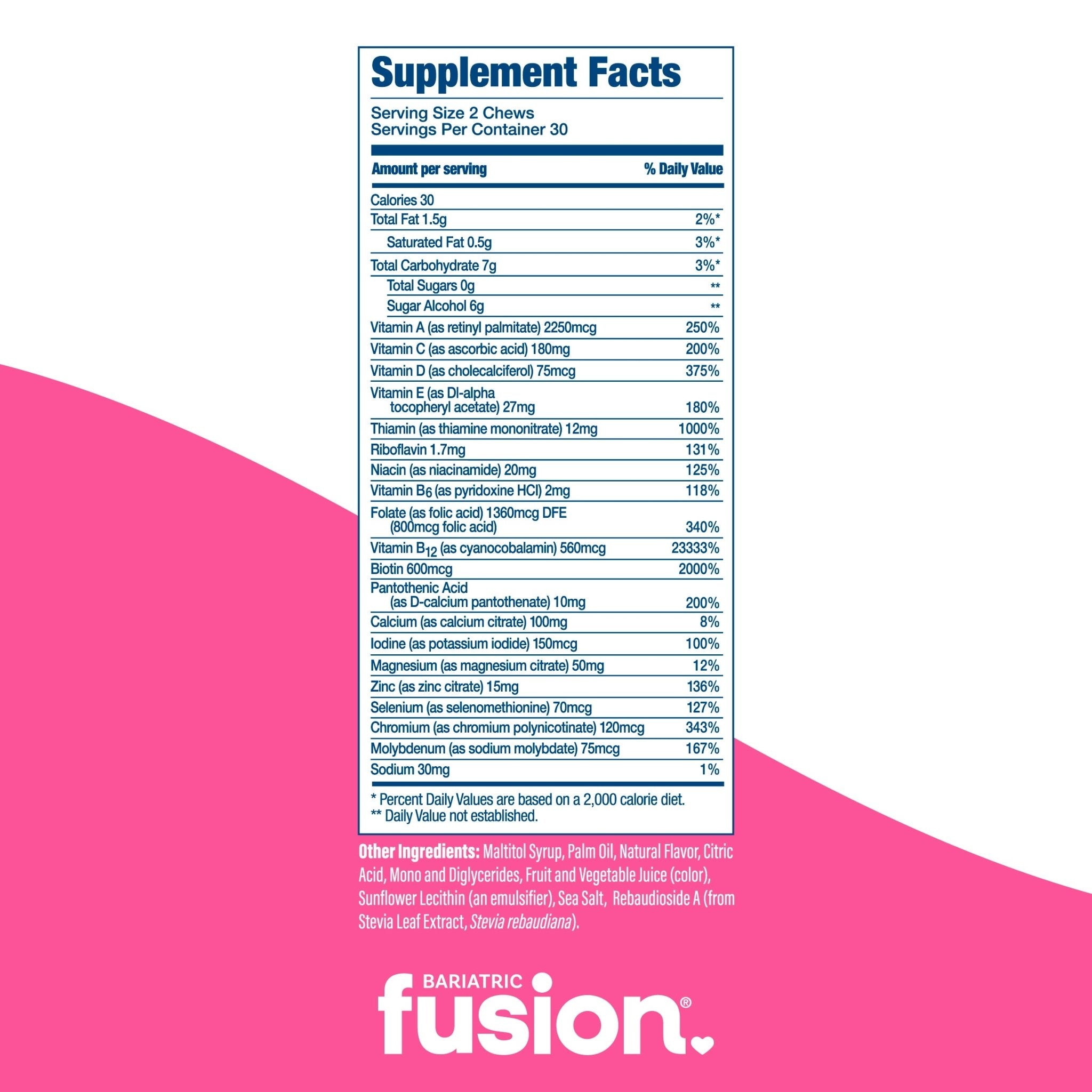 Bariatric Fusion Watermelon Bariatric Multivitamin Soft Chews supplement facts.